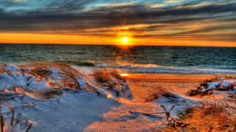 Beach Grass Dry Snow Sea Sunset HD Wall Kde Store