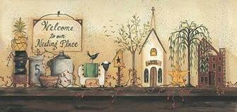 Folk Art Primitive Nesting Place Shelf Country Framed