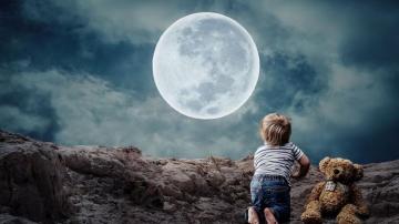 Little Boy Teddy Bear And Moon HD Wallpaper Hq