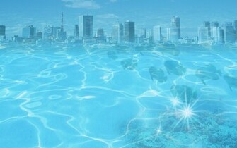 Blue Water City Wallpaper Stock Photos