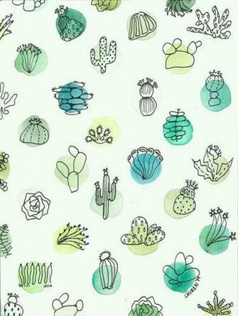 Wallpaper Cactus Background Cute Watercolor