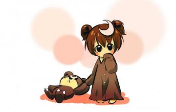 Wallpaper Moon Minimalism Anime Mood Little Girl Child Teddy