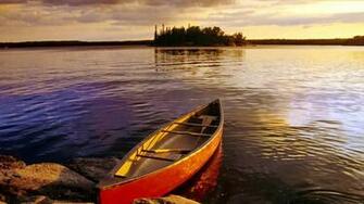 Canoe In Canadian Lake HD Desktop Wallpaper Widescreen