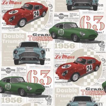 Fine Decor Vintage Race Cars Kids Bedroom Wallpaper Red Green