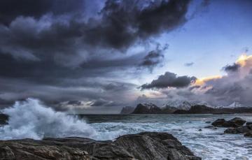 Wallpaper Ocean Mountains Clouds Rocks Image For Desktop