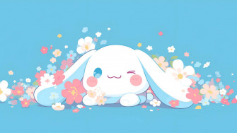 Sanrio Cinnamoroll And Flowers Blue Desktop Wallpaper In 4k