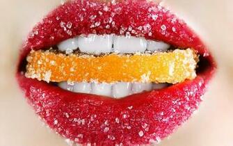 Coated Lips Sugar Fruit Candy HD Wallpaper