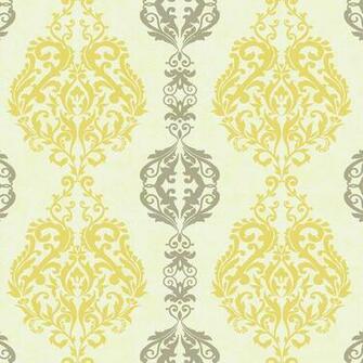 Traditional Kids Decor Yellow And Gray Damask Stripe Wallpaper