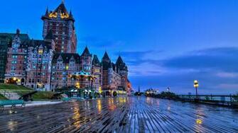 Quebec City Canada Chateau Frontenac Castle Benches Evening Wallpaper