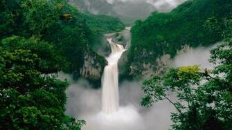 Wallpaper Waterfall Trees Couples
