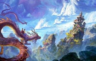 Wallpaper China House Fantasy Sky Landscape Nature Clouds