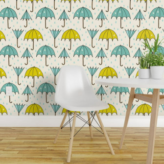 Commercial Grade Wallpaper Swatch Umbrella Day Rain Raindrops