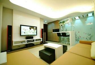 Minimalist Living Room Tv Background And Bar Counter