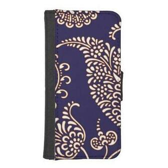 Navy Cobalt Blue Paisley Print Chic Girly Floral Vintage Henna