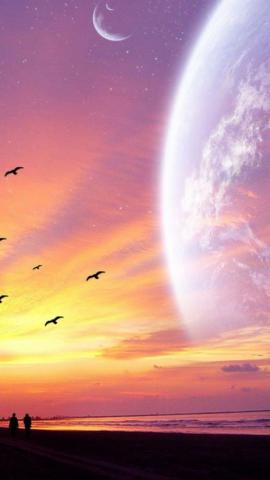 Spectacular Sunset Starry Outer Space Scene Sea Beach iPhone 5s